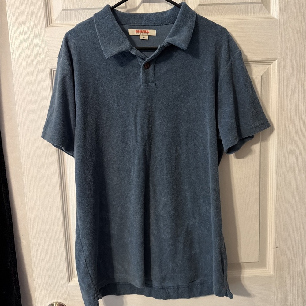Birdwell Beach Britches Polo Shirt Large Mens Blue Terry Cloth Short Sleeve Slim